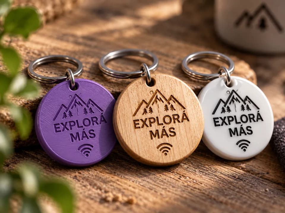 Llaveros grabados en madera y otros materiales con NFC