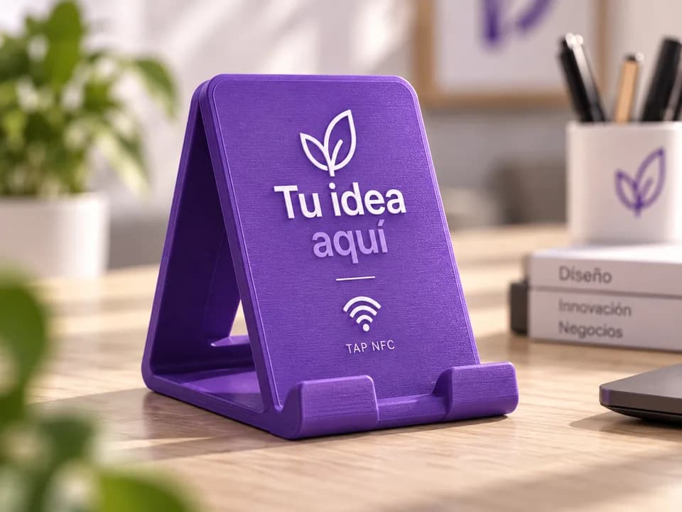 Soporte violeta impreso en 3D con NFC