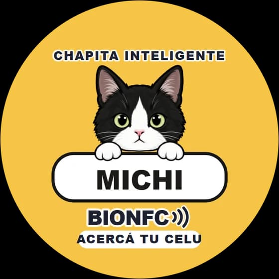 Chapita de Michi: Gato negro y blanco en amarillo