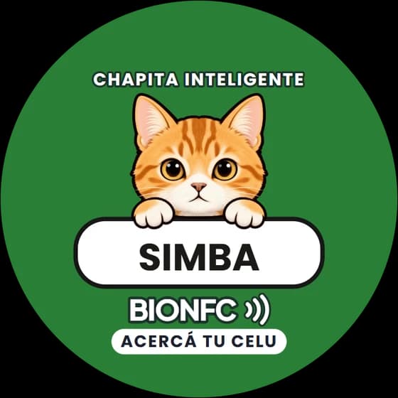Chapita de Simba: Gato naranja en verde