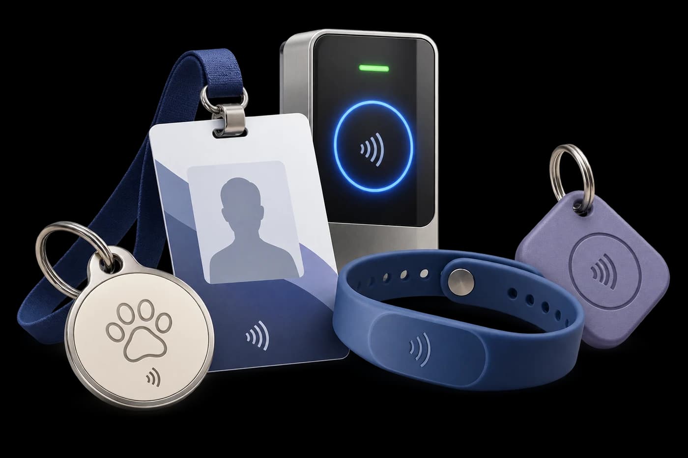 Ejemplos de soluciones NFC personalizadas: identificación, acceso, pulsera y placa para mascotas